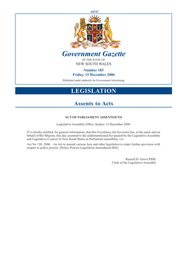 Government Gazette of the STATE of NEW SOUTH WALES Number 183 Friday, 15 December 2006 Published Under Authority by Government Advertising LEGISLATION