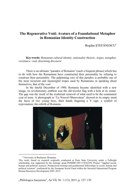 The Regenerative Void: Avatars of a Foundational Metaphor in Romanian Identity Construction