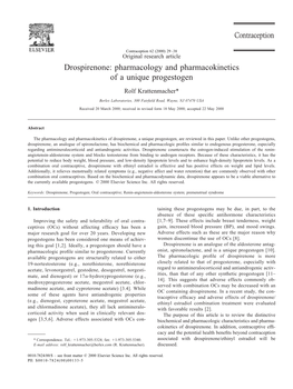 Drospirenone: Pharmacology and Pharmacokinetics of a Unique Progestogen