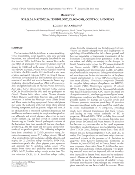 Minireview Xylella Fastidiosa: Its Biology, Diagnosis, Control and Risks