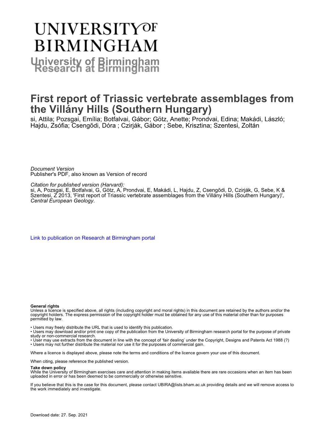 First Report of Triassic Vertebrate Assemblages from the Vill&