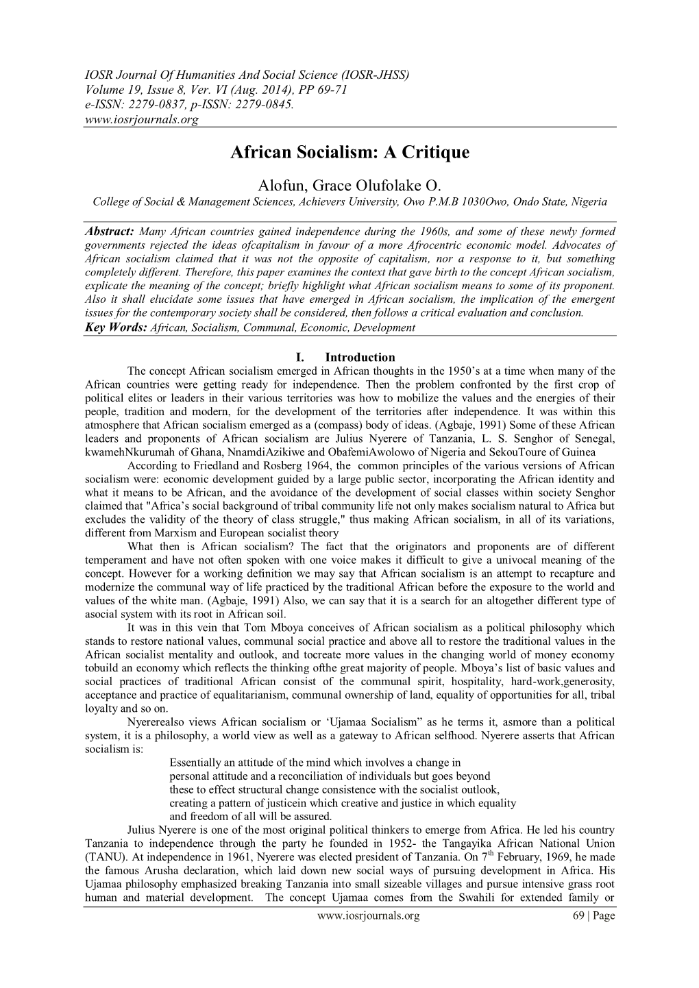 African Socialism: a Critique