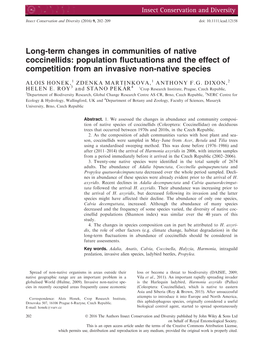 Long-Term Changes in Communities of Native Coccinellids: Population ﬂuctuations and the Effect of Competition from an Invasive Non-Native Species