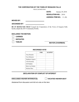 The Corporation of the Town of Iroquois Falls Date