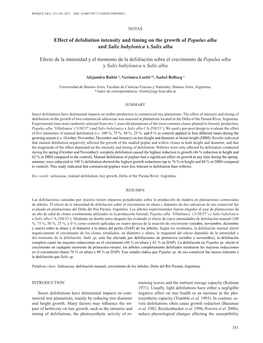 Effect of Defoliation Intensity and Timing on the Growth of Populus Alba and Salix Babylonica X Salix Alba