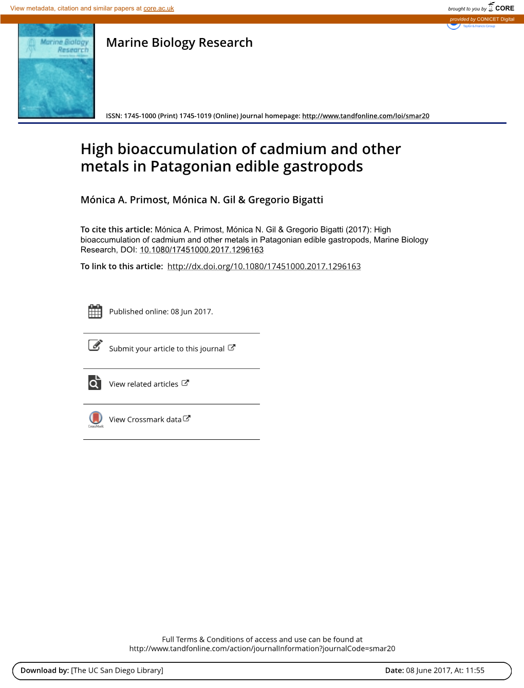 High Bioaccumulation of Cadmium and Other Metals in Patagonian Edible Gastropods