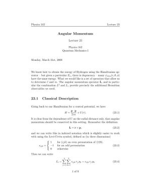 Angular Momentum 23.1 Classical Description