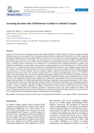 Assessing Invasion Risk of Didemnum Vexillum to Atlantic Canada