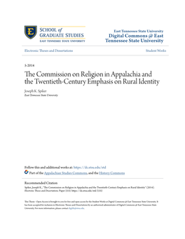 The Commission on Religion in Appalachia and the Twentieth-Century Emphasis on Rural Identity