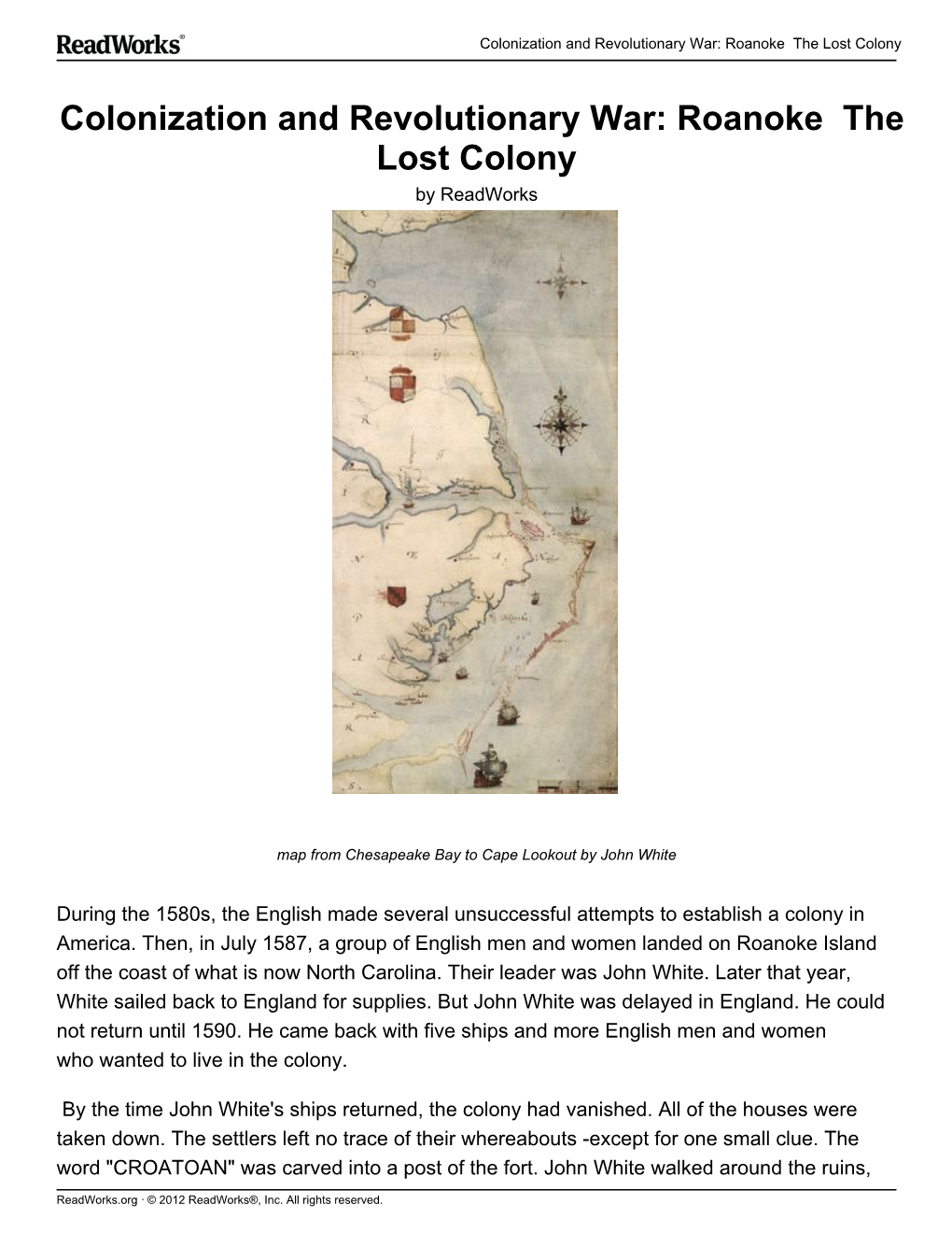 Colonization and Revolutionary War: Roanoke the Lost Colony