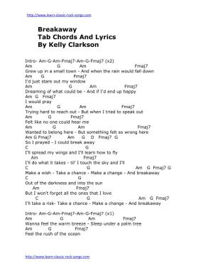Breakaway Tab Chords and Lyrics by Kelly Clarkson