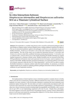 In Vitro Interactions Between Streptococcus Intermedius and Streptococcus Salivarius K12 on a Titanium Cylindrical Surface