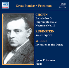 Great Pianists • Friedman 8.111114 Matrix CA16083-1 (Catalogue DB1667 Matrix WAX4668-? New Zealand Radio Transcription Disc CHOPIN: 1 Ballade No