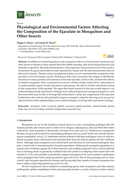 Physiological and Environmental Factors Affecting the Composition of the Ejaculate in Mosquitoes and Other Insects