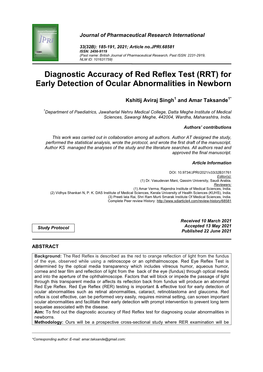 (RRT) for Early Detection of Ocular Abnormalities in Newborn