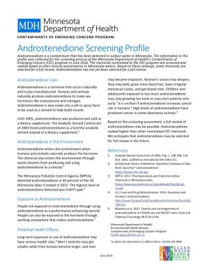 Androstenedione Screening Profile Androstenedione Is a Contaminant That Has Been Detected in Surface Water in Minnesota