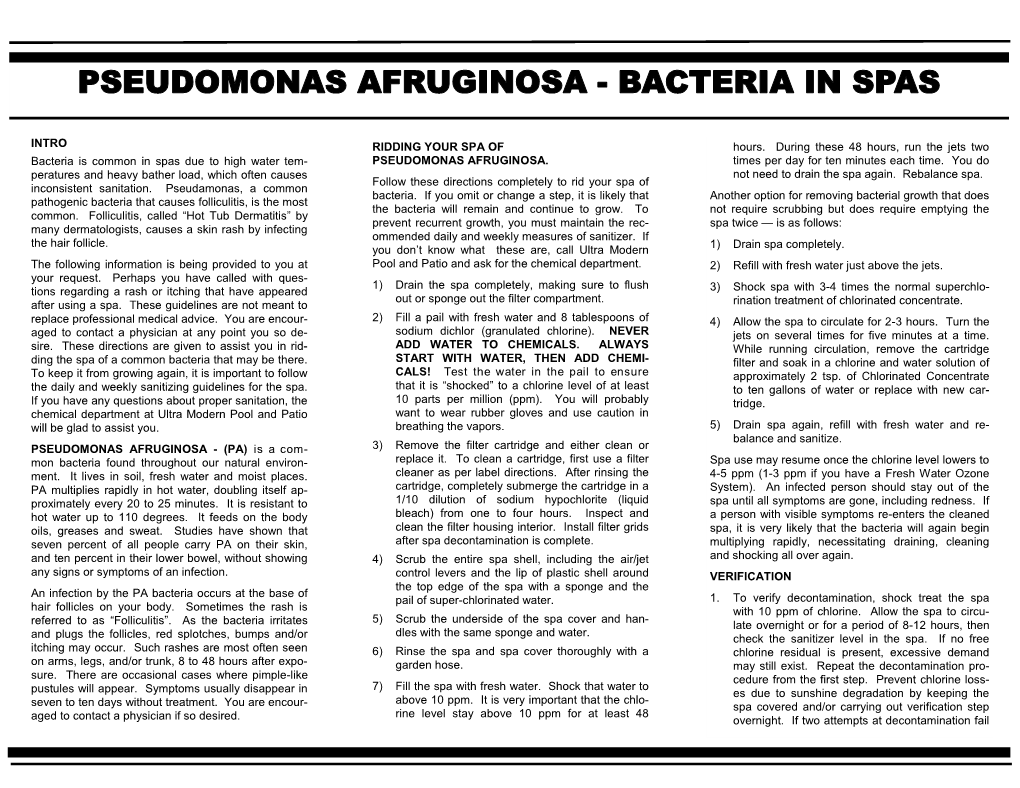 Pseudomonas Afruginosa - Bacteria in Spas