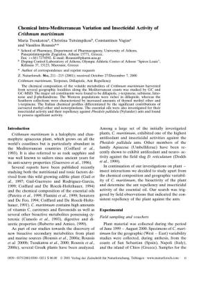 Chemical Intra-Mediterranean Variation and Insecticidal Activity of Crithmum Maritimum