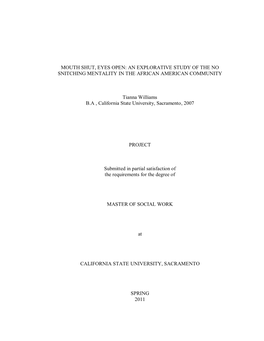 An Explorative Study of the No Snitching Mentality in the African American Community