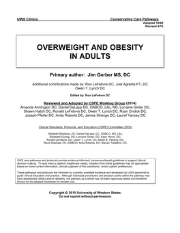 Overweight and Obesity in Adults