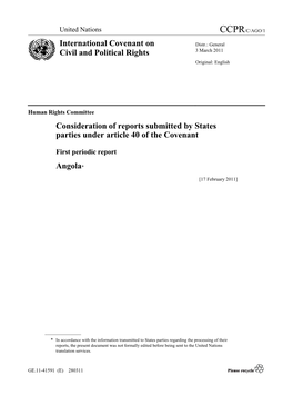 Consideration of Reports Submitted by States Parties Under Article 40 of the Covenant