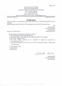 Page 1 Of2 Government of West Bengal Office of the Superintendent Tulsiram Laxmidebi Jaiswal State General Hospital 252 G