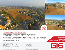 OFFERING MEMORANDUM MORENO VALLEY DEVELOPMENT Northeast Corner of Cottonwood Ave & Elsworth St