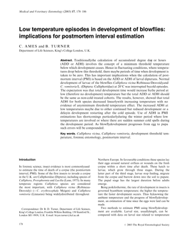 Low Temperature Episodes in Development of Blowflies: Implications for Postmortem Interval Estimation