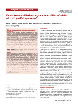 Do We Know Multifarious Organ Abnormalities of Adults with Klippel-Feil Syndrome?