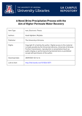 A Novel Brine Precipitation Process with the Aim of Higher Permeate Water Recovery