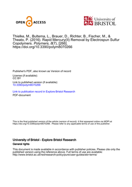 Removal by Electrospun Sulfur Copolymers