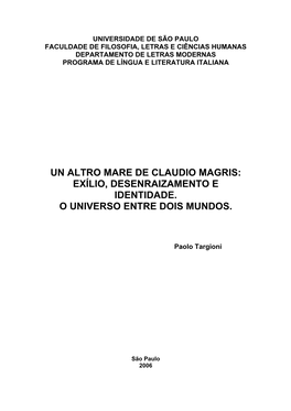 Un Altro Mare De Claudio Magris: Exílio, Desenraizamento E Identidade