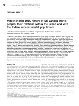 Mitochondrial DNA History of Sri Lankan Ethnic People: Their Relations Within the Island and with the Indian Subcontinental Populations