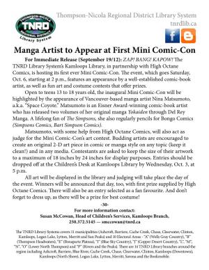 Manga Artist to Appear at First Mini Comic-Con