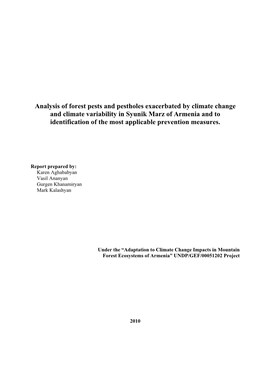 Analysis of Forest Pests and Pestholes Exacerbated by Climate Change and Climate Variability in Syunik Marz of Armenia and to Id