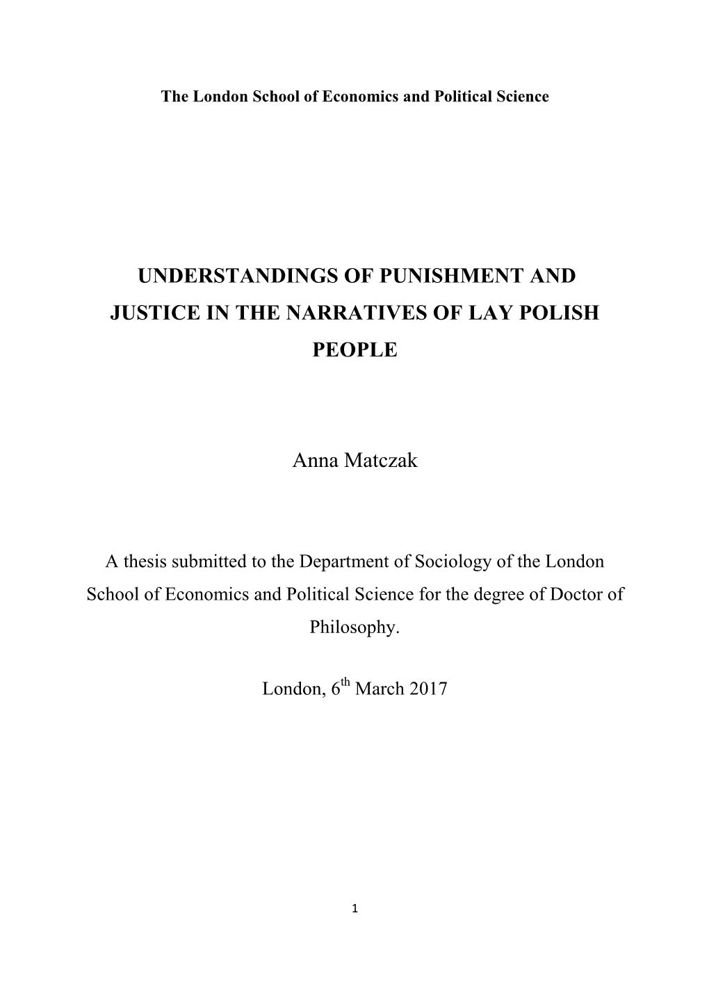 Understandings of Punishment and Justice in the Narratives of Lay Polish People