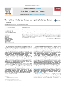 The Evolution of Behaviour Therapy and Cognitive Behaviour Therapy