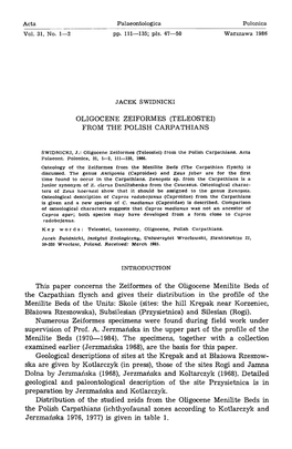 Oligocene Zeiformes (Teleostei) from the Polish Carpathians