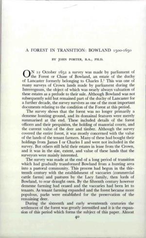 A Forest in Transition: Bowland 1500-1650
