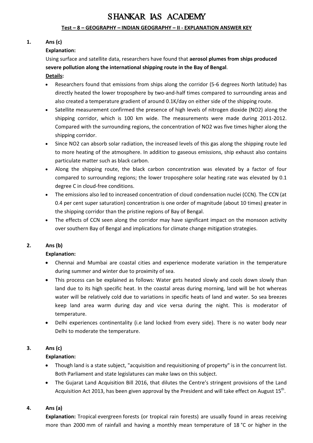 Test-8-Indian-Geography-II-Answer