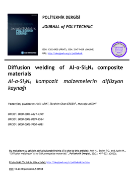 Diffusion Welding of Al-Α-Si3n4 Composite Materials Al