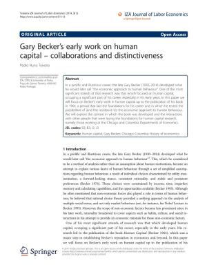 Gary Becker's Early Work on Human Capital