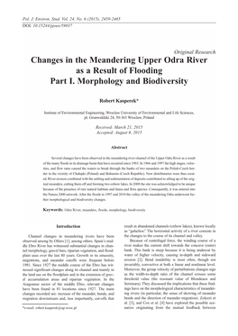 Changes in the Meandering Upper Odra River As a Result of Flooding Part I
