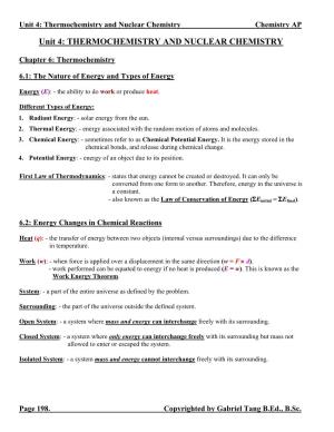 Unit 4 Thermochemistry and Nuclear Chemistry Notes