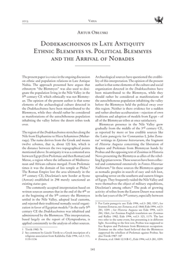 Dodekaschoinos in Late Antiquity Ethnic Blemmyes Vs. Political Blemmyes and the Arrival of Nobades