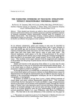 The Paediatric Syndrome of Traumatic Myelopathy Without Demonstrable Vertebral Injury*