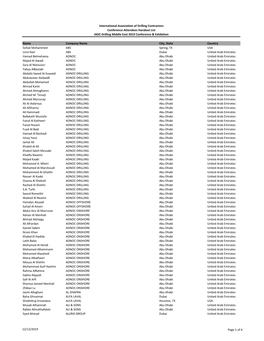 International Association of Drilling Contractors Conference Attendees Handout List IADC Drilling Middle East 2019 Conference & Exhibition