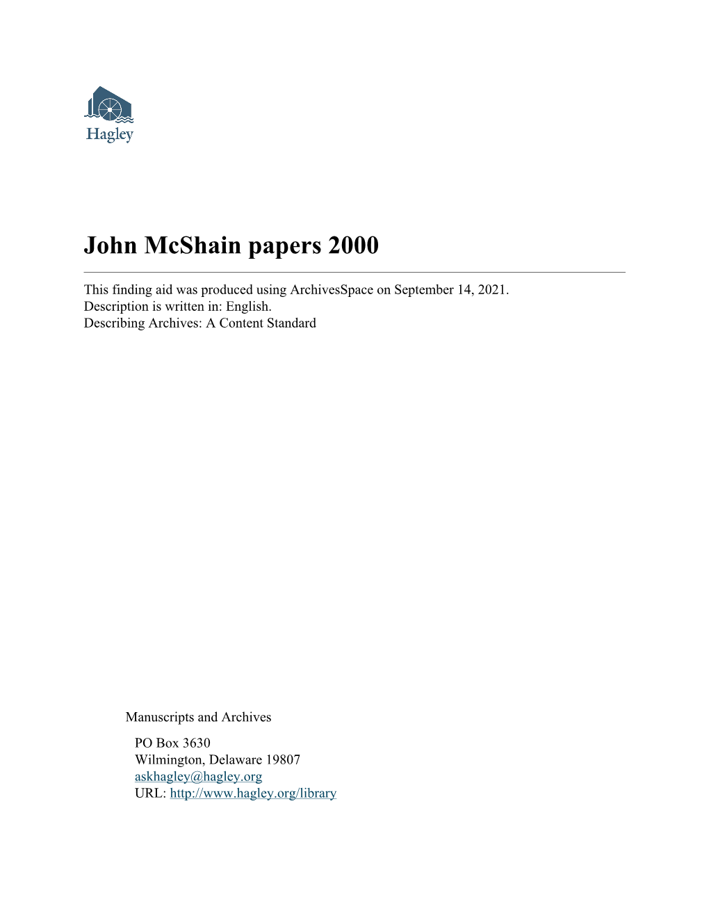 John Mcshain Papers 2000