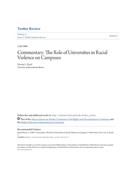 The Role of Universities in Racial Violence on Campuses Wornie L