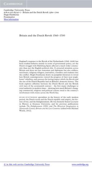 Britain and the Dutch Revolt 1560–1700 Hugh Dunthorne Frontmatter More Information